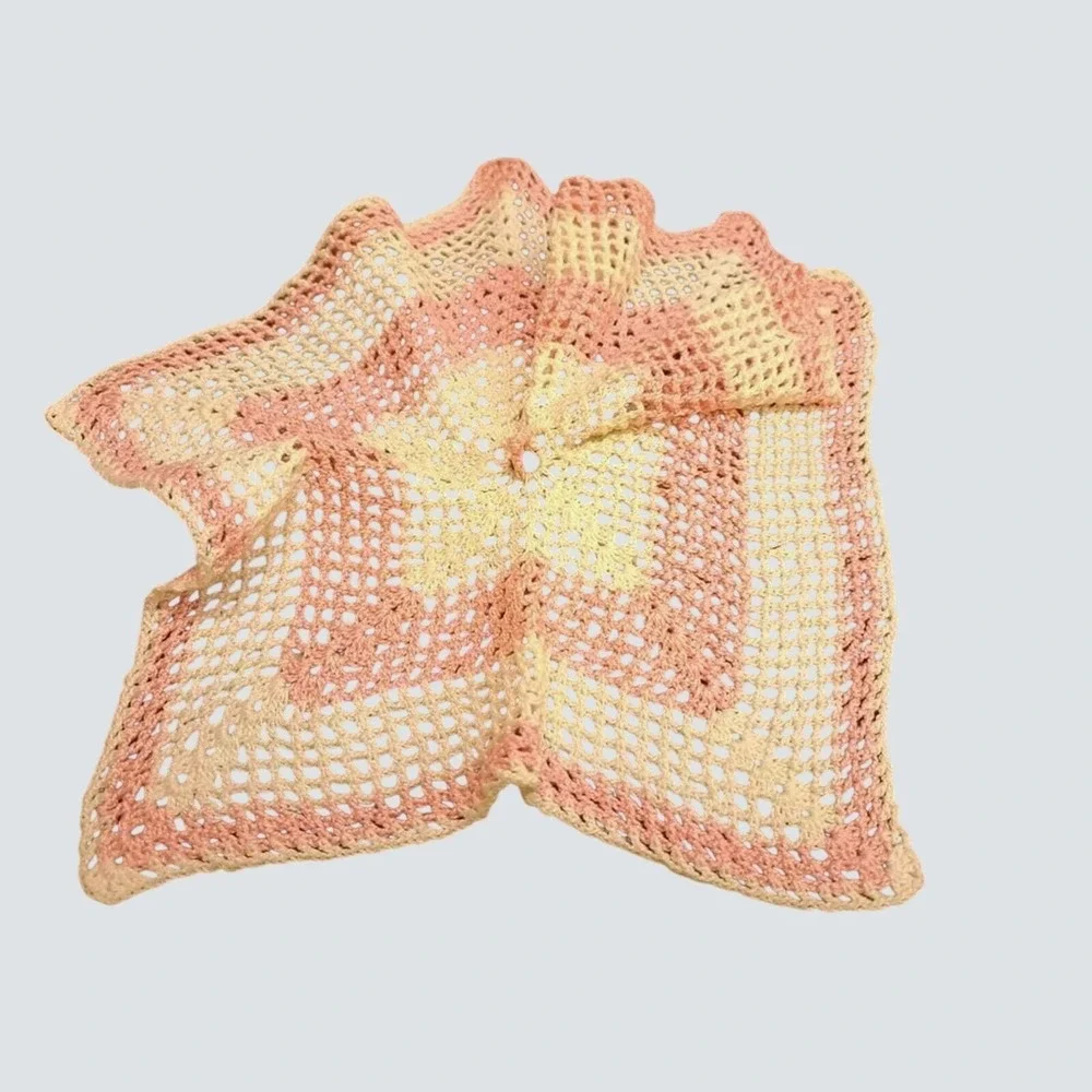 Handmade Vintage Crocheted Doily Table Mat Pink White Square 9 in Estate Dresser